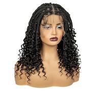 Cuidado personal pelucas trenzadas sin nudos de 16 pulgadas con encaje sintético rizado completo, peluca corta boho bob para mujeres negras extensiones de cabello (negro azabo)