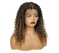 Cuidado personal pelucas trenzadas sin nudos de 16 pulgadas con encaje sintético rizado completo, peluca boho corta bob para mujeres negras extensiones de cabello (marrón+rubio miel)