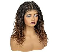Cuidado personal pelucas trenzadas sin nudos de 16 pulgadas con encaje sintético rizado completo, peluca corta boho bob para mujeres negras extensiones de cabello (marrón+rubio oscuro)