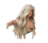 Cuidado personal Rubio platino degradado 13x4 pelucas frontales de encaje Fibra sintética Prearrancado Body Wave para mujeres Extensiones de cabello(61 cm)