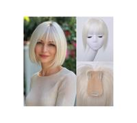 Cuidado personal Topper para cabello de mujer, cabello humano, flequillo medio con cobertura 3D 360°, para mujeres extensiones de cabello (Silvery White)