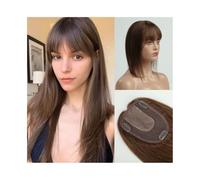 Cuidado personal Topper para cabello humano de 14 pulgadas con flequillo, piezas de cabello Remy castaño natural para mujeres 4"× 5.5" base de seda con clip de cabello liso Topper for cabello grueso