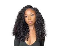 Cuidado personal V parte pelo humano ondulado pelucas para las mujeres 180% densidad afro rizado color natural extensiones de cabello(18 pulgadas)