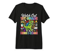 Cuidado Primer Grado Aquí Vengo Dino Primer Día de Escuela Niño Camiseta Premium