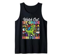 Cuidado Primer Grado Aquí Vengo Dino Primer Día de Escuela Niño Camiseta sin Mangas
