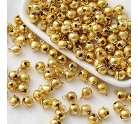 CUIDAKJ 100pcs Navidad Cascabeles,Manualidades, Envoltorio Decoración de Fiestas,Campanas de Navidad, Campanas de Hierro de una Palabra,Minicampanas con Ojales, Adecuadas,Oro -12 mm