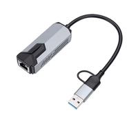 Cuifati Adaptador USB C y USB A A Ethernet, Convertidor de Red de Alta Velocidad de 5 Gbps Tipo C A RJ45 con Carcasa de Aleación de Aluminio, para Sistemas Operativos de Portátiles y