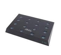 Cuifati Hub USB 3.0, Hub USB de 16 Puertos Transferencia de Datos de 5 Gbps con Protección contra Cortocircuitos de Sobrecorriente y 15 Lectores de Tarjetas, para Pruebas por Copia de (Enchufe de la