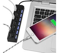 Cuifati Hub USB de 7 Puertos, Divisor USB 2.0 de 450 Mbps con Interruptores Independientes para Computadora Portátil, PC, Mouse y Teclado