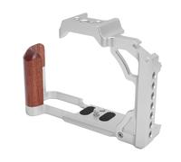 Cuifati Jaula de Cámara de Aleación de Aluminio con de Madera, Jaula de Media Cámara para Microcamera ZFC, Equipado con Orificios Roscados 1/4in-20 e Interfaz de Arranque en Frío (Silver)