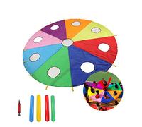 Cuifati Juego de Topo de Paracaídas con Paraguas, Accesorios de Juego para niñOs Al Aire Libre, Juego de Paracaídas con Paraguas para niñOs, Forma Redonda Inflable de 9 Agujeros con Equipo Inflable