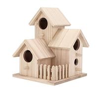 Cuifati Pajarera para Exteriores Paulownia, Caja de Cría de Pájaros Pequeños para Pájaros Silvestres, Refugio Tipo Nido de Jardín, Diseño de 3 Habitaciones, Madera Natural Duradera (Tres Cuartos)