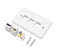 Cuifati Placa de Pared Ethernet de 3 Puertos con Cabezal F para TV y RJ45 Cat6, Panel de Toma de Pared de Interfaz Multimedia para HDTV, Oculta el Desorden de Cables para el Trabajo en Casa