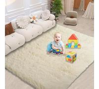 CUIMEI Alfombras de Habitacion 165 x 170 cm, Parte Inferior Antideslizante, Lavable hasta 30 Grados, Muy Suave, Peludas Tie-Dye, Alfombras Suave y Esponjoso, para Sala de Estar, Color Crema