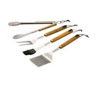 Cuisinart CGS-1100 (Esp tula, pinzas, tenedor, cepillo para untar) Juego de 4 herramientas para parrilla con mango de madera de fresno