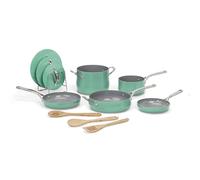 Cuisinart Interior antiadherente de color gris, asas ergonómicas de acero inoxidable, fácil de mover, juego de colección culinaria de 12 piezas para uso en cocina (verde azulado a medida)