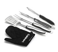 Cuisinart Juego de 3 Piezas para Barbacoa: espátula, Tenedor y Pinzas de Acero Inoxidable con Mango Largo, Guante Resistente al Calor, Ideal para barbacoas y barbacoas