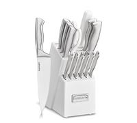 Cuisinart Juego de cuchillos de bloque, juego de 15 cuchillos con cuchillas de acero para un corte preciso, ligero, acero inoxidable duradero y apto para lavavajillas, color blanco