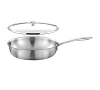 Cuisinox Gourmet - Sartén de 24 cm acero inoxidable, Triply, compatible con todas las cocinas, incluida inducción, acero inoxidable 18/10, mango fijo, tapa, sin PFAS, PTFE, PFOA, fabricada en Francia