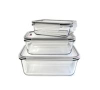 Cuisy KB5667 - Cacerola de cristal con tapa (22 x 17 x 9 cm) | Pack de 3, cristal resistente 210 °C, tapas con clips herméticas, horno microondas congelador, apilables, 0,35 a 1,8 L