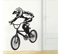 CUIXIAOQI Adhesivo de pared extraíble negro - BMX Biker, adecuado para habitación infantil o sala de juegos, expresando el tema de deportes y aventura, pegatinas de pared en blanco y negro 59 x 90 cm