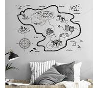 CUIXIAOQI Mapa del tesoro pirata - Vinilo adhesivo de pared para habitación infantil o sala de juegos para expresar un tema de aventura e imaginación, adhesivo de pared blanco y negro 57 x 40 cm