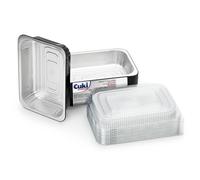 Cuki Professional Bandejas de aluminio con tapas ultrarresistentes, 4 porciones, lacadas, 24 x 17 x h5 cm, 1 paquete de 25 unidades, desechables para horno, microondas, nevera, cocción, conservación