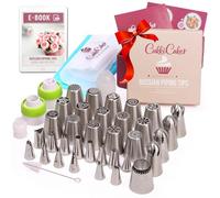 CukkiCakes Boquillas Rusas de Repostería - Set Decoración de Cupcakes y Tartas (61pcs): 34 Boquillas + 20 Mangas Pasteleras Desechables + Bolsa Silicona Reutilizable + 4 Adaptadores + Accesorios