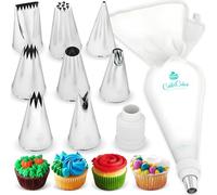 CukkiCakes Kit de Repostería Profesional (10pcs): Manga Pastelera Reutilizable + 8 Boquillas (2, 32, 21, 12, 81, 352, 133, 48) + Acoplador. Para Decoración de Cupcakes, Tartas - Made in Korea