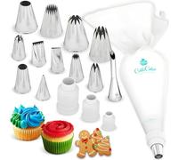 CukkiCakes Kit de Repostería Profesional (16 pcs): Manga Pastelera Reutilizable + Boquillas grandes (S, M, L, XL) + Plus Acopladores, para decoración de Cupcakes, Tartas y Croquetas - Made in Korea