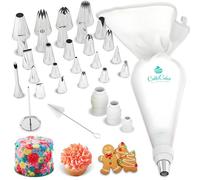 CukkiCakes Kit de Repostería Profesional (31pcs): Manga Pastelera Reutilizable + 26 Boquillas grandes + 3 Acopladores, para decoración de Cupcakes, Tartas Churros y Croquetas- Made in Korea & Japan