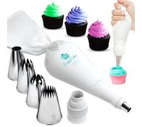 CukkiCakes Kit de Repostería Profesional (7pcs): Manga Pastelera Reutilizable + 4 Boquillas XL (849, 869, 829, 808), para decoración de Cupcakes, Tartas, Churros - Made in Korea & Japan
