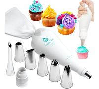 CukkiCakes Kit de Repostería Profesional (9pcs): Manga Pastelera Reutilizable + 6 Boquillas (1M, 2D, 4B, 1A, 124, 895), para Decoración de Cupcakes, Tartas, Churros - Made in Korea & Japan