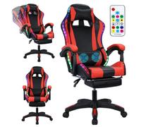 Cukoekim Silla de juegos con altavoces Bluetooth y luces LED RGB, masaje para computadora de juegos de altura ajustable, asiento giratorio de 360° y reposacabezas