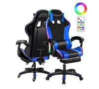 cukoekim Silla de videojuegos con altavoces Bluetooth y luces LED RGB, silla ergonómica de masaje para computadora de altura ajustable, silla de videojuegos con asiento giratorio de 360° y
