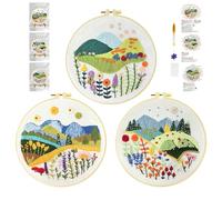 cukol cukol 3pcs Kit Bordado Principiantes Flor Hierba Planta, Kit Patrones para Bordar a Mano con Hilos y Tela, Embroidery Kit Set Bordado Punto de Cruz Niños Inicio Manualidades Adultos
