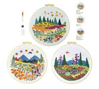 cukol cukol 3pcs Kit Bordado Principiantes Flor Hierba Planta, Kit Patrones para Bordar a Mano con Hilos y Tela, Embroidery Kit Set Bordado Punto de Cruz Niños Inicio Manualidades Adultos