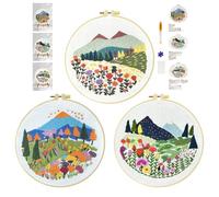 cukol cukol 3pcs Kit Bordado Principiantes Flor Hierba Planta, Kit Patrones para Bordar a Mano con Hilos y Tela, Embroidery Kit Set Bordado Punto de Cruz Niños Inicio Manualidades Adultos