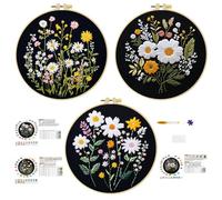 cukol cukol Kit Bordado Principiantes - 3 Piezas Kit Punto de Cruz Impresa Completo Flor Fáciles con Hilos y Tela, Cross Stitch Embroidery Manualidades Set para DIY Decoracion Hogar, Regalo Madre