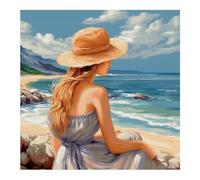 Cukol Cukol Kit Punto de Cruz con Hilos y Tela Impresa Belleza Playa, Cuadros en Cross Stitch Embroidery Bordar Punto de Cruz Kit Bordado Completo Esquemas para Principiantes Patrones Contado 46x46 cm