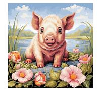 Cukol Cukol Kit Punto de Cruz con Hilos y Tela Impresa Cerdo Animales, Cuadros en Cross Stitch Embroidery Bordar Punto de Cruz Kit Bordado Completo Esquemas para Principiantes Patrones Contado 46x46cm