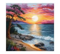 cukol cukol Kit Punto de Cruz con Hilos y Tela Impresa Paisaje Costero, Cuadros en Cross Stitch Embroidery Bordar Punto de Cruz Kit Bordado Completo Esquemas Principiantes Patrones Contado 40x40 CM