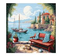cukol cukol Kit Punto de Cruz con Hilos y Tela Impresa Paisaje de la Orilla, Cuadros en Cross Stitch Embroidery Bordar Punto de Cruz Kit Bordado Completo Esquemas para Principiantes Patrones Contado