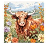 Cukol Cukol Kit Punto de Cruz con Hilos y Tela Impresa Vaca Animales, Cuadros en Cross Stitch Embroidery Bordar Punto de Cruz Kit Bordado Completo Esquemas para Principiantes Patrones Contado 46x46 cm