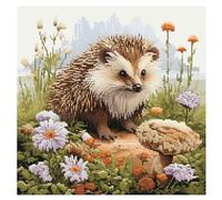 Cukol Kit Punto de Cruz con Hilos y Tela Impresa Erizo Animales, Cuadros en Cross Stitch Embroidery Bordar Punto de Cruz Kit Bordado Completo Esquemas para Principiantes Patrones Contado 40x40 cm