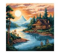 Cukol Kit Punto de Cruz con Hilos y Tela Impresa Paisaje Junto al Lago, Cuadros en Cross Stitch Embroidery Bordar Punto de Cruz Kit Bordado Completo Esquemas para Principiantes Patrones Contado 40x40