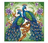 Cukol Kit Punto de Cruz con Hilos y Tela Impresa Pavo Real Animales, Cuadros en Cross Stitch Embroidery Bordar Punto de Cruz Kit Bordado Completo Esquemas para Principiantes Patrones Contado 46x46 cm