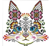 Cukol Kit Punto de Cruz Esquemas para NiñOs Principiantes NiñAs Hacer Lindo Gato, Flor Patrones Manualidades Cuadro Set Kits Bordado Punto de Cruz Contado Completo con Hilos y Tela a Mano