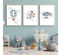 CULASIGN Juego de 3 carteles para habitación infantil, tamaño A4, imágenes para habitación de bebé, sin marco de fotos, coches, aviones, globos de aire caliente (DEF, 30 x 40 cm)
