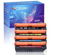 CULater Cartucho de tóner remanufacturado 504A para cartuchos de tóner CE250A CE251A CE252A CE253A para impresoras HP Color CM3530 CM3530fs CP3525dn CP3525n CP3525x (paquete de 4)
